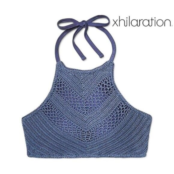 Xhilaration Women's Crochet Halter High-Neck Bikini Top Swimsuit NWT - Picture 3 of 6